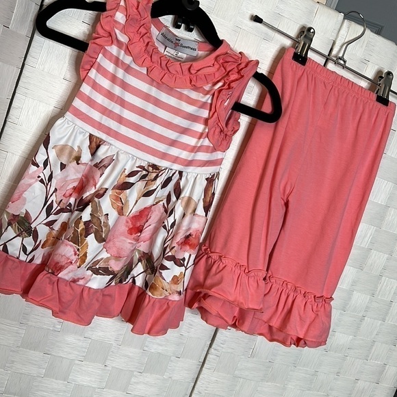 Set Includes Rose Floral & Stripe Print Top With Ruffle Detail - Picture 8 of 9